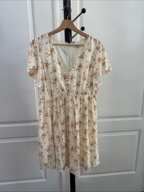 Madewell Cream Mini Dress with Orange & Pink Floral Print